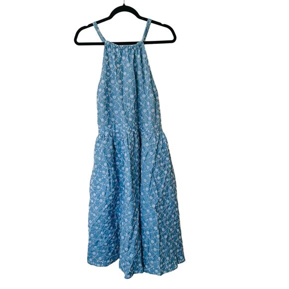 Unique Vintage Embroidered Blue Halter Dress Size 14 - Picture 1 of 13